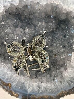 Silver Metal Butterfly Hair Clip with Multi-Color Stones